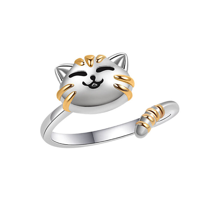 Wholesale Gold Electroplated Copper Adjustable Cat Ring Cute Cartoon Cat Jewelry Accessory For Women Everyday Wear
