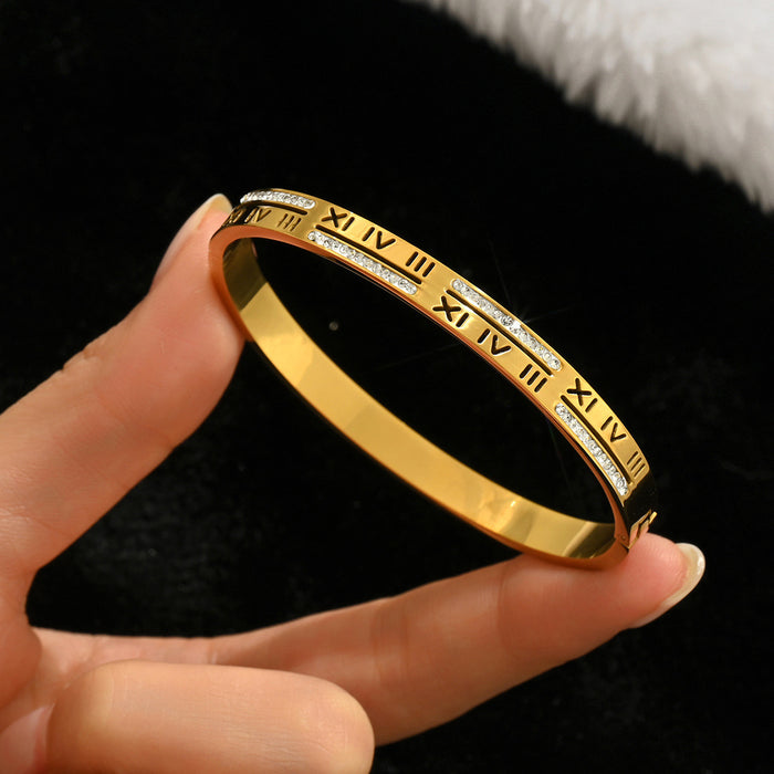 Wholesale Gold Tone Titanium Steel  Bangle Set With Rhinestone Row Trendy Jewelry Accessory For Party Or Everyday Gift