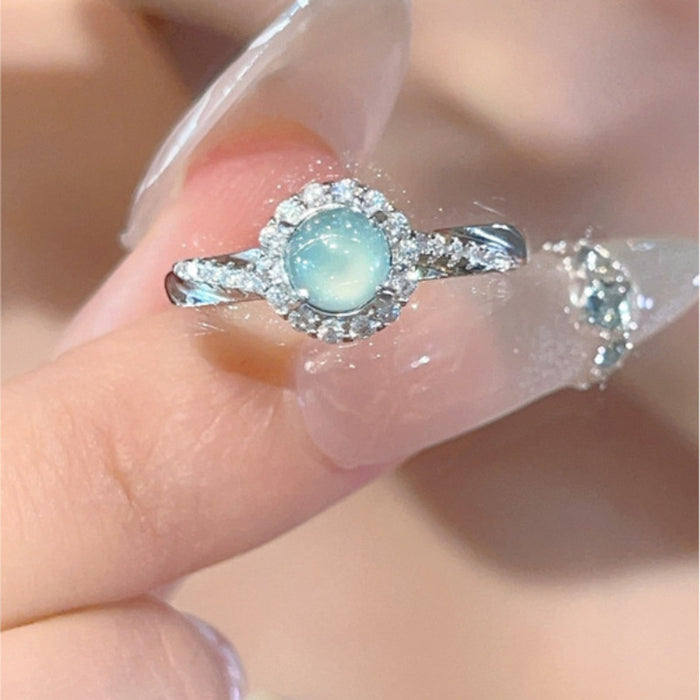 Wholesale Diamond-encrusted Aqua Blue Egg Ring Finger Ring Fashionable Finger Ring