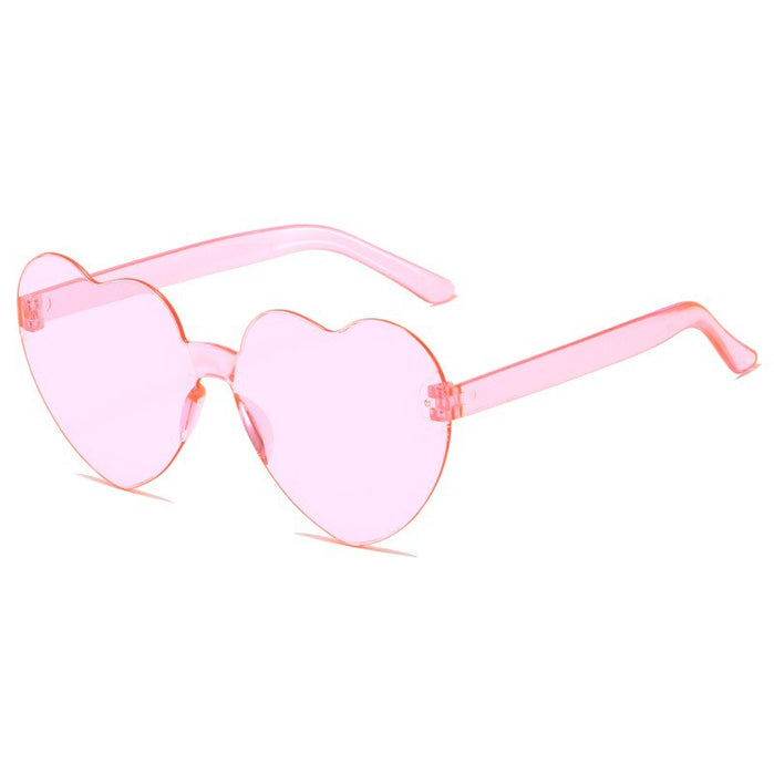 Wholesale Love sunglasses party one-piece frameless sunglasses transparent peach heart glasses