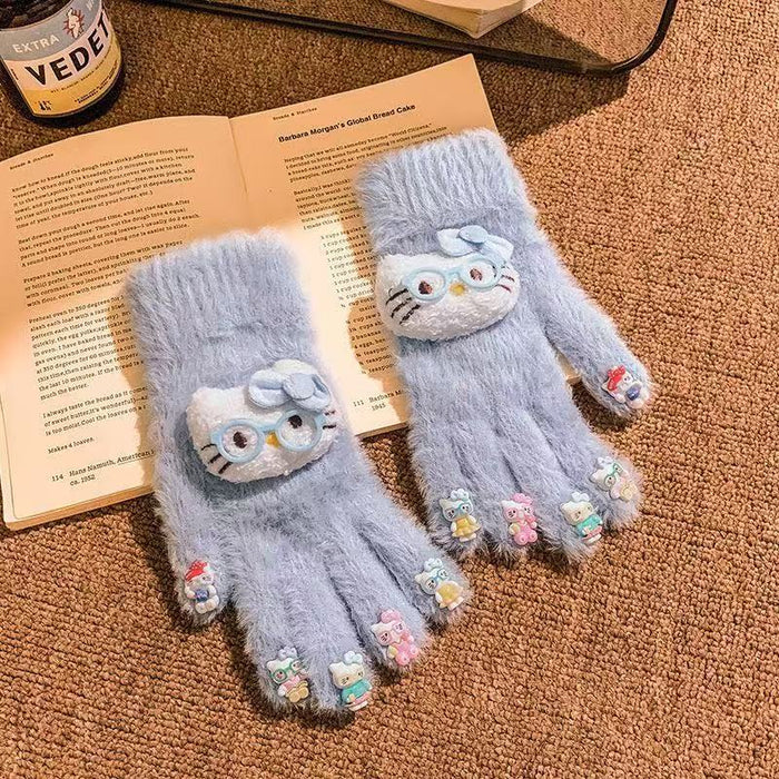 Wholesale Cute knitted plush five-finger gloves
