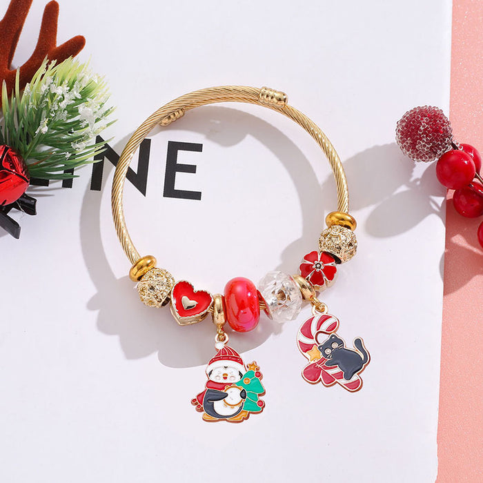 Wholesale Christmas Black Cat Pendant Stainless Steel Bracelet Women Fashion Accessory MOQ≥2