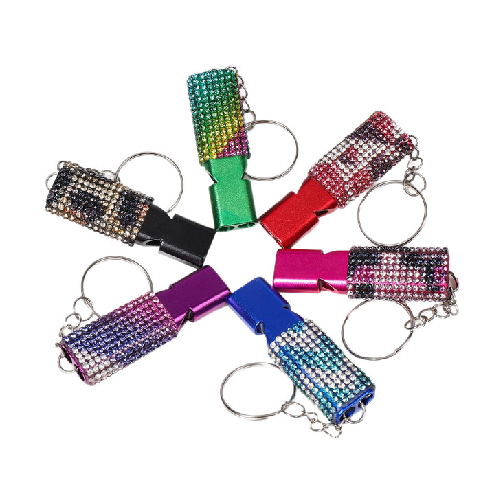 Wholesale Stylish Red Metal Survival Whistle With Rhinestone Design Car Key Accessory For Everyday Carry