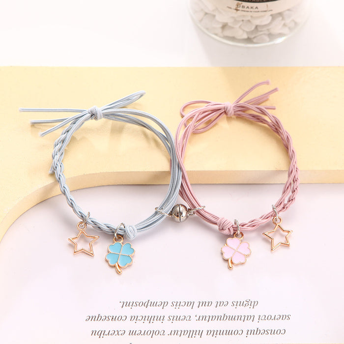 Wholesale Cartoon couple bracelets a pair of small rubber band magnets attract bell bracelet gift