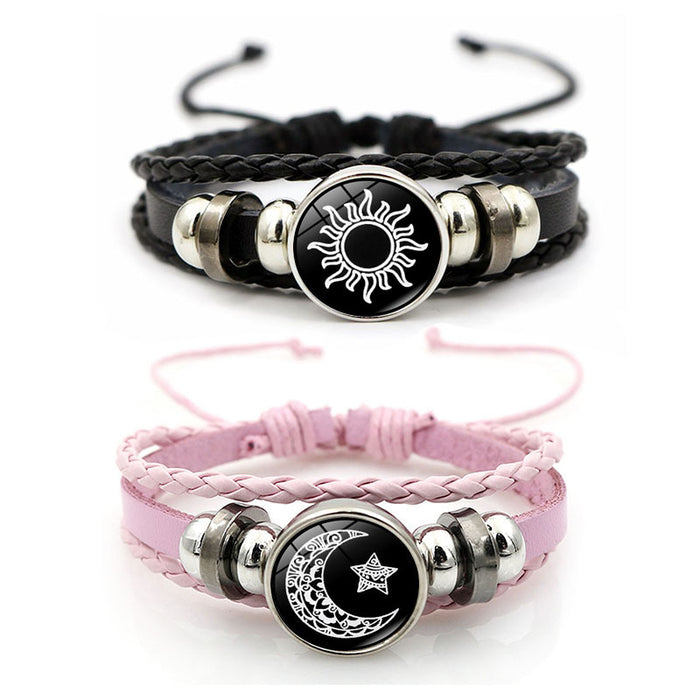 Wholesale Sun Moon Leather Bracelet Vintage Multi-layer Beaded Woven Bracelet Gift