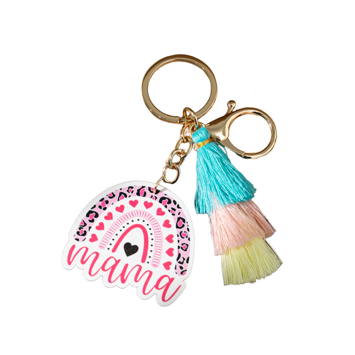 Wholesale Leopard print " MAMA"  letter wooden keychain