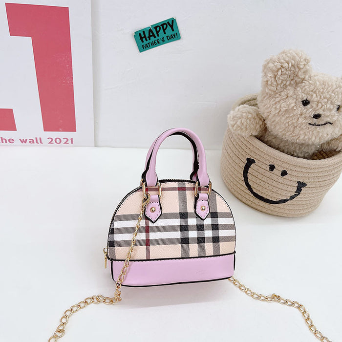 Wholesale PU Children's Zero Wallet Grid Chain Crossbody Bag Handbag Shell Bag JDC-SD-YuanDuo006