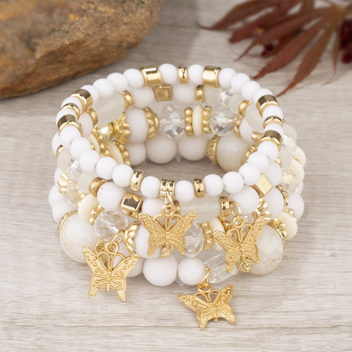 Wholesale Acrylic Stretch Butterfly Pendant Beaded Multi-layer Bracelet JDC-BT-FeiYa010