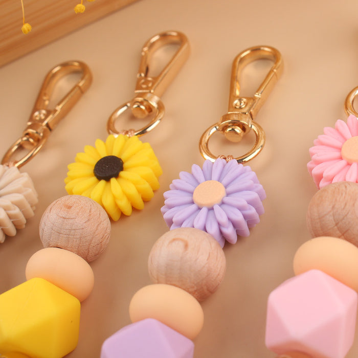 Wholesale Little Daisy Handmade Silicone Beaded Keychain JDC-KC-GuangTian027
