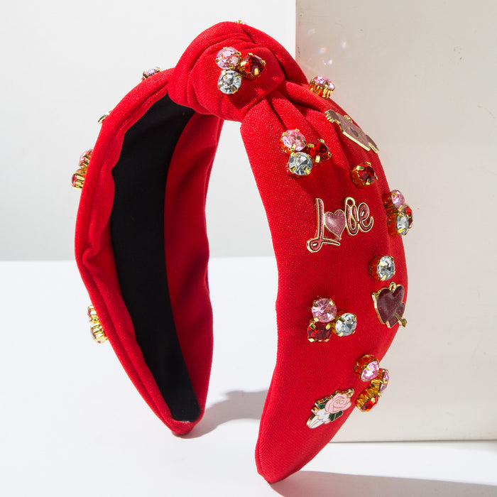 Wholesale Valentine' s Day diamond-encrusted heart-shaped letter wide headband