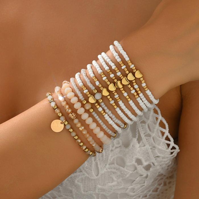 Wholesale Geometric Woven Glass Bead 5-Piece Bracelet Set Black White Jewelry Accessory MOQ≥2