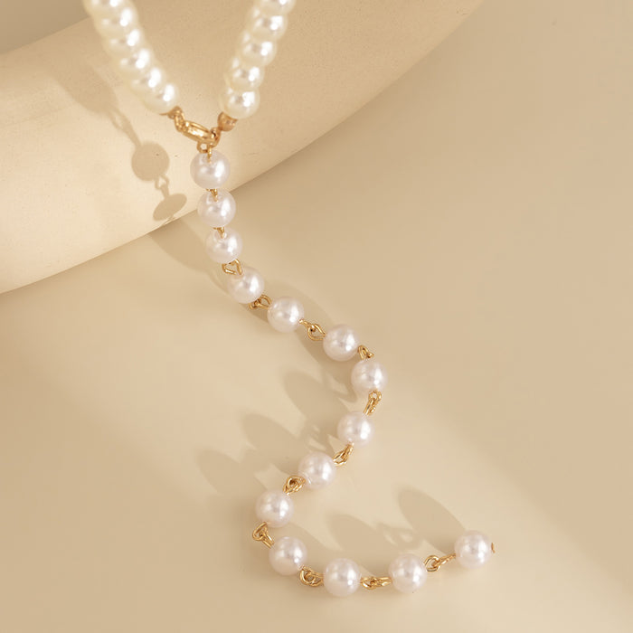 Wholesale Vintage round bead chain bead necklace, simple imitation pearl tassel long style, niche necklace