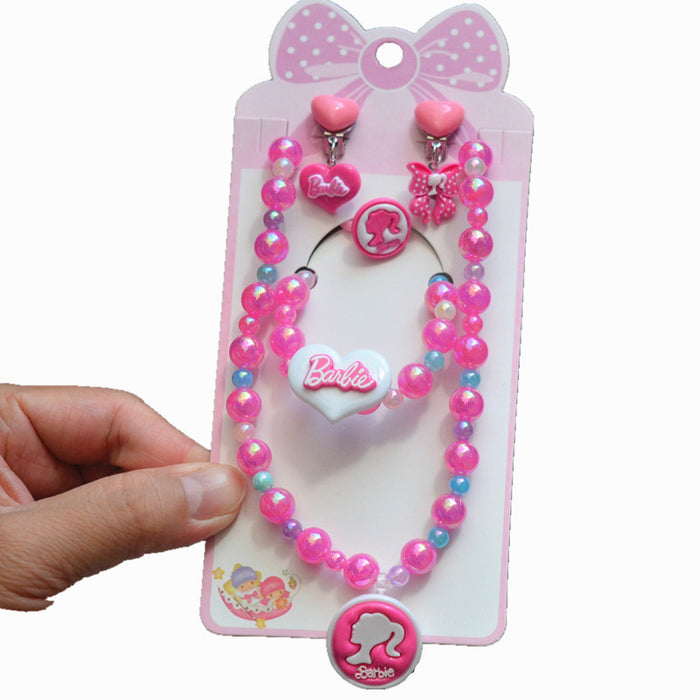 Wholesale Resin Girls Love Princess Necklace Bracelet Ear Clip Ear Stud Set JDC-ES-SLL001