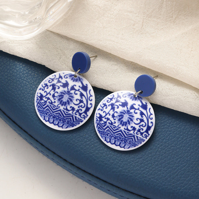Wholesale Vintage printed exaggerated earrings with silver needles for women