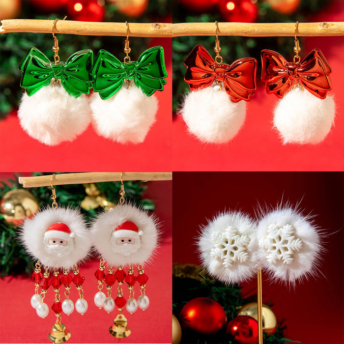 Wholesale Sweet Christmas Bow Tie Pom Pom Earrings Jewelry Accessory Party Wear