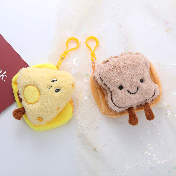 Wholesale Cartoon Plush Egg Toast Change Bag Female Creative Cartoon Coin Bag ID Bag Key Card Bag Hanging Decoration JDC-WT-XG009