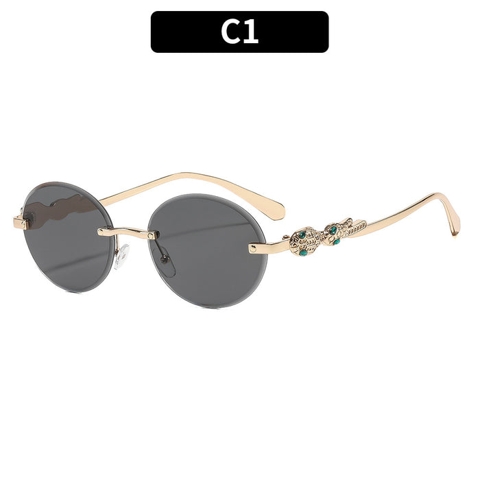 Wholesale Oval Frameless Retro Hip Hop Sunglasses for Travel Outdoor Trendy