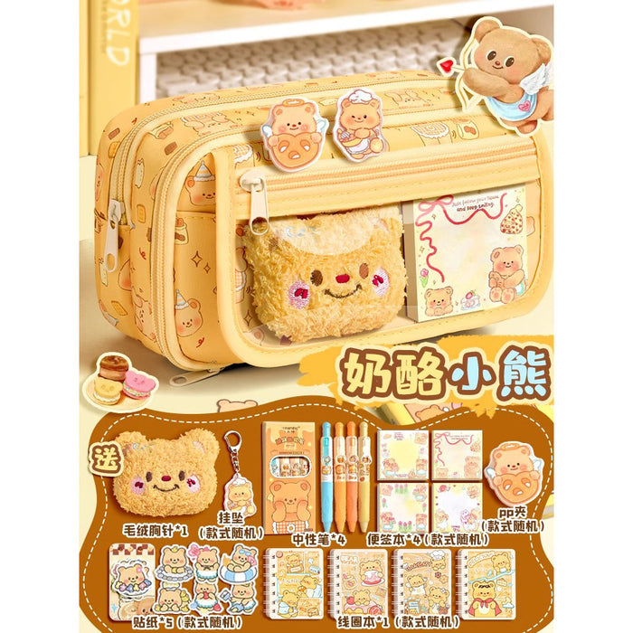 Wholesale Trendy Cute Pencil Case Large Capacity 9-Layer Flip with Butter Bear Design for Students stationery