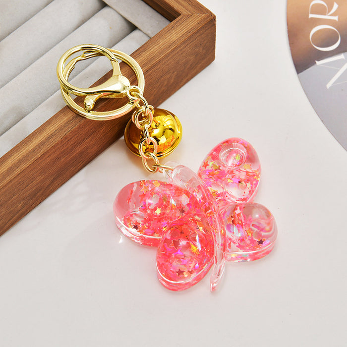 Wholesale Acrylic oil-filled glitter butterfly keychain
