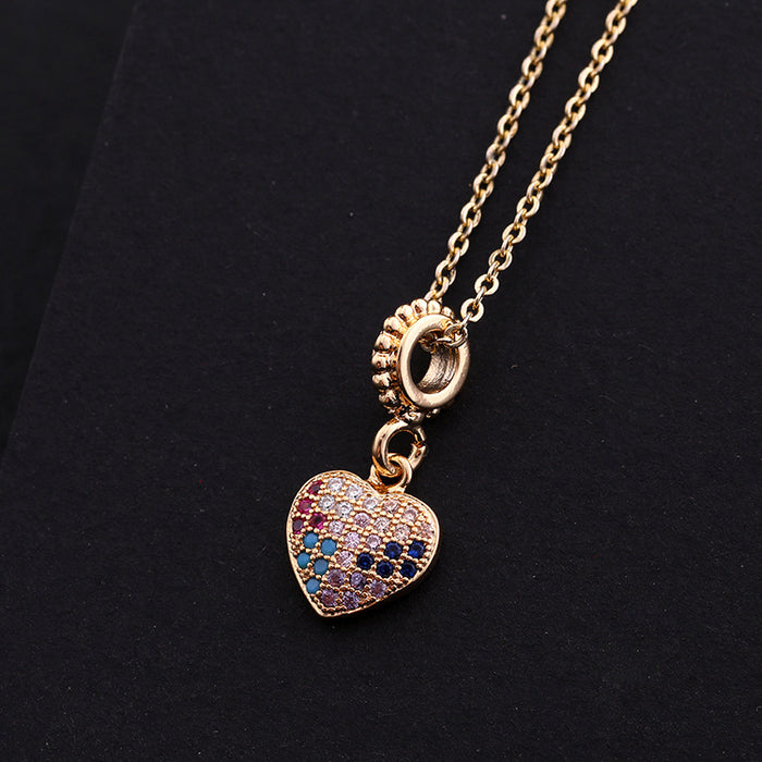 Wholesale Copper Micro-Inlaid Colored Zircon Love Pendant Necklace JDC-NE-ShangY031