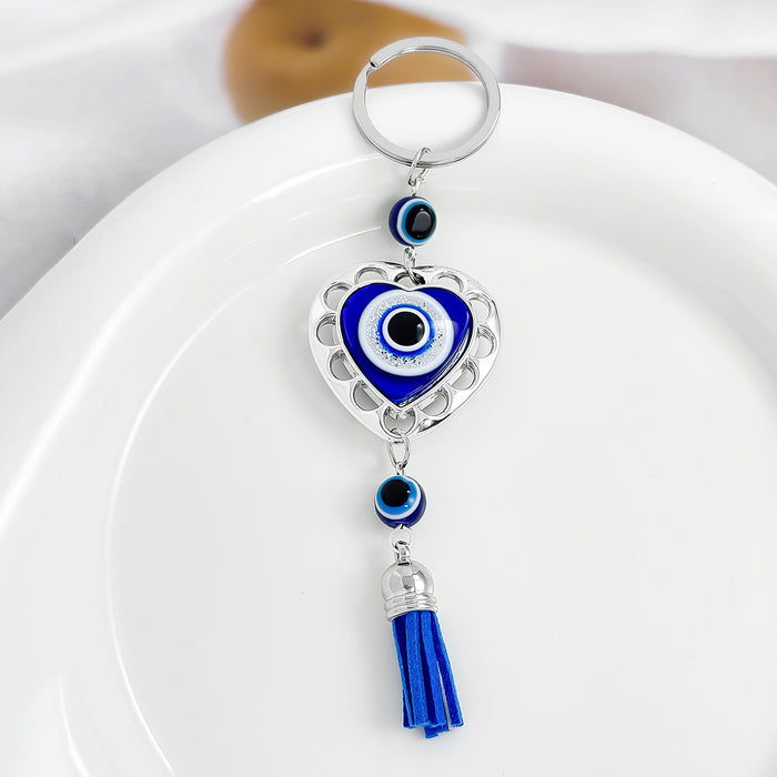 Wholesale Brilliant Diamond Blue Eyes Devil' s Eye Tassel Keychain Accessories Bag Pendant