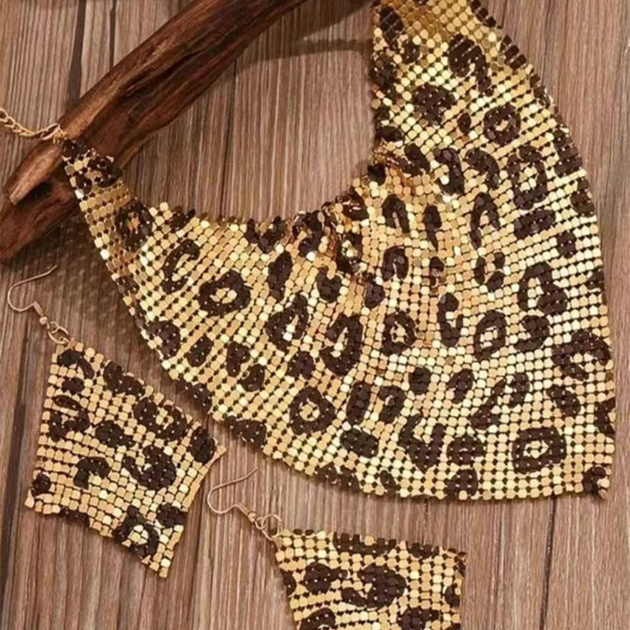 Wholesale Triangle scarf sequin silk scarf necklace set with exaggerated personality collarbone necklace earrings pendant