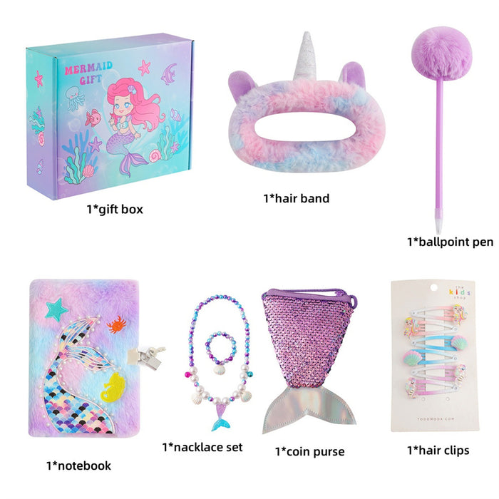 Wholesale Mermaid Tail Plush Notebook Set with Diary Bracelet and Handbag Gift Box