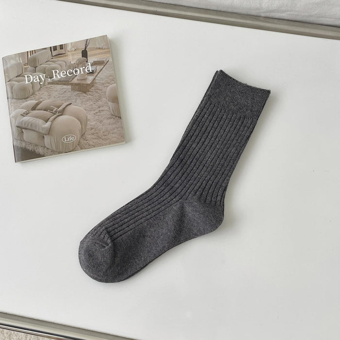 Wholesale Socks Four Seasons Vertical Stripe Solid Color Middle Tube Stacked Socks