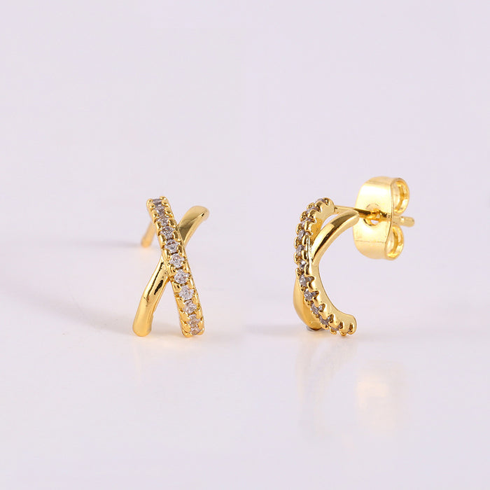 Wholesale Personalized Light Luxury Copper Earnail Geometric Earring Set with Diamond studded Color Diamond Zircon Square Earring Buckle