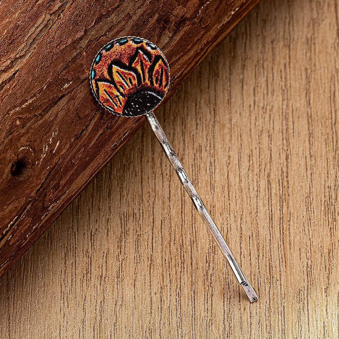 Wholesale western style cow head sunflower pattern printing hairpin