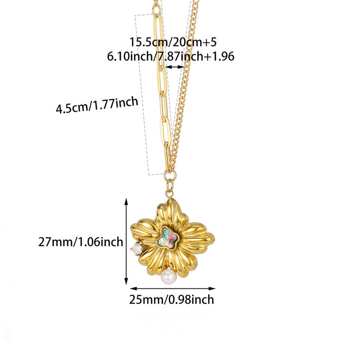 Wholesale Stainless Steel Vacation Ocean Imitation Pearl Jewelry Sunflower Necklace