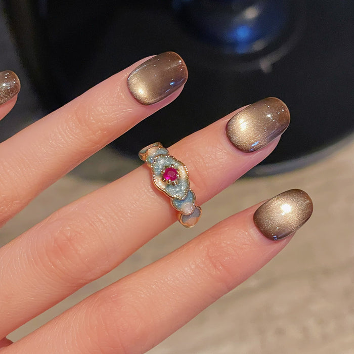 Wholesale Middle Ancient New Chinese Style Enamel Burned Blue Lace Gourd Open Ring