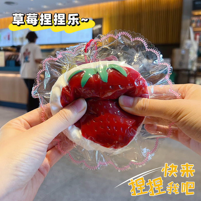Wholesale Food Grade Silicone Strawberry Stress Relief Squeeze Keychain Bag Charm Stylish Gift