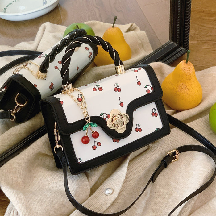 Wholesale Cherry-Print Twisted-Handle Small Square Crossbody Bag
