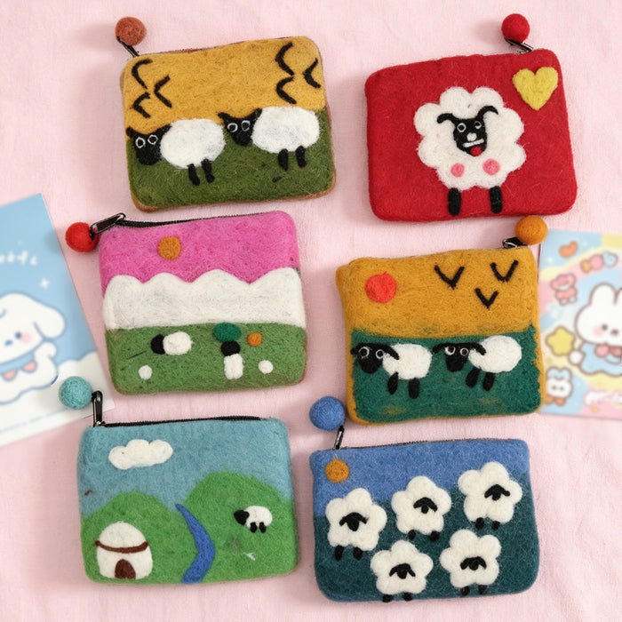 Wholesale Modern Felt Sheep Coin Purse Cute Cartoon Animal Phone Bag MOQ≥10
