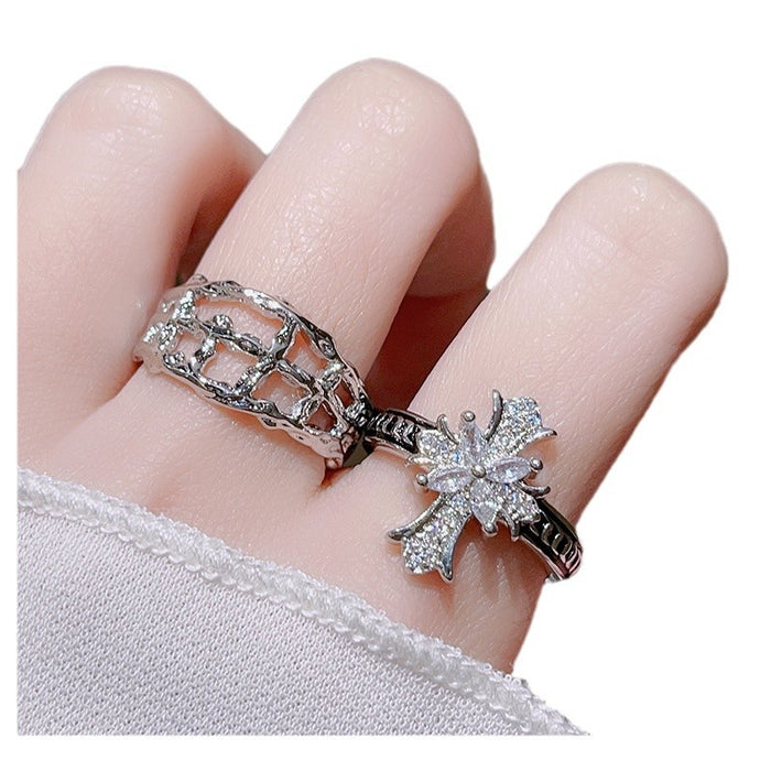 Wholesale Cross zircon grid open ring, personalized, fashionable, irregular, high-end ring