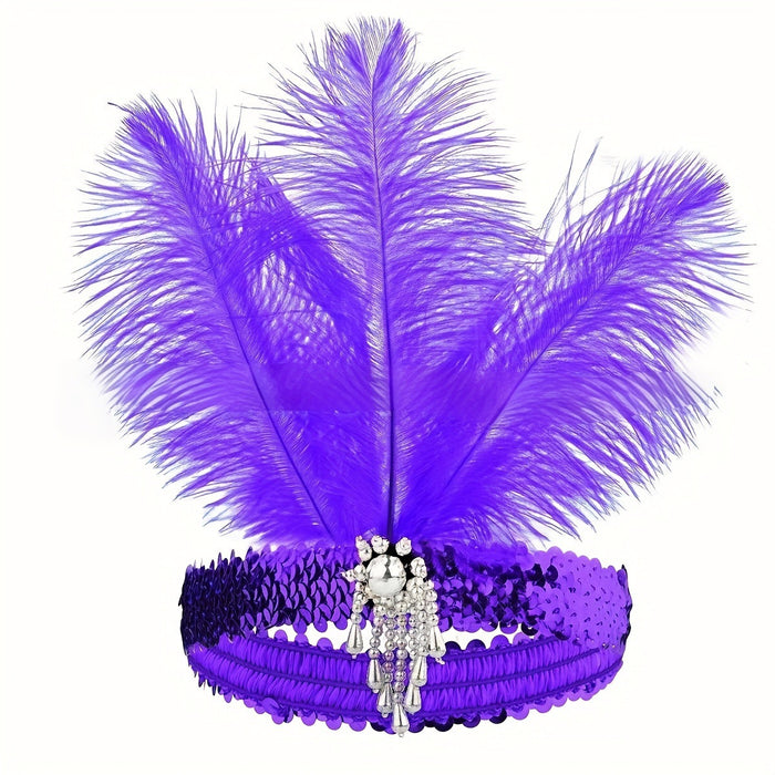 Wholesale Purple Feather Headband 1920S Gatsby Style Hair Accessory For Masquerade Party