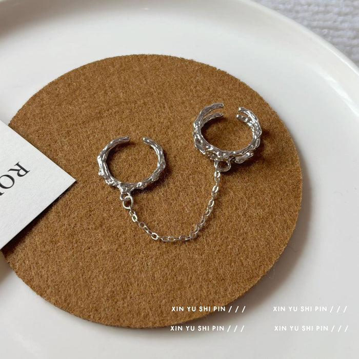Wholesale Small niche design chain double finger open ring, simple and trendy texture ring