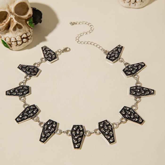 Wholesale  Skull Coffin Geometric Pendant Necklace Iron Electroplated Fashion Accessory MOQ≥100