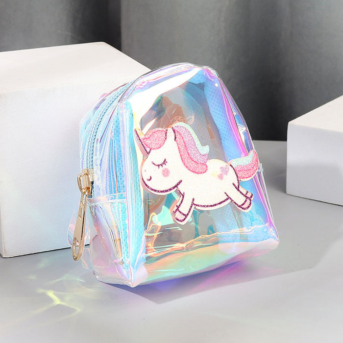 Wholesale Trendy Purple Transparent Cartoon Unicorn Coin Purse Key Bag With Strap Stylish Fashion Accessory