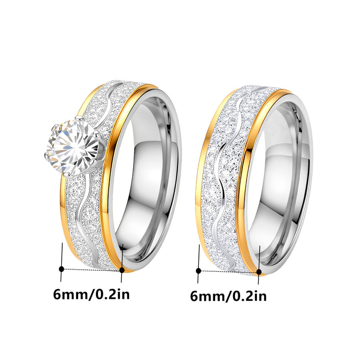 Wholesale Stainless Steel Two Tone Diamond Ring Set Matte Finish