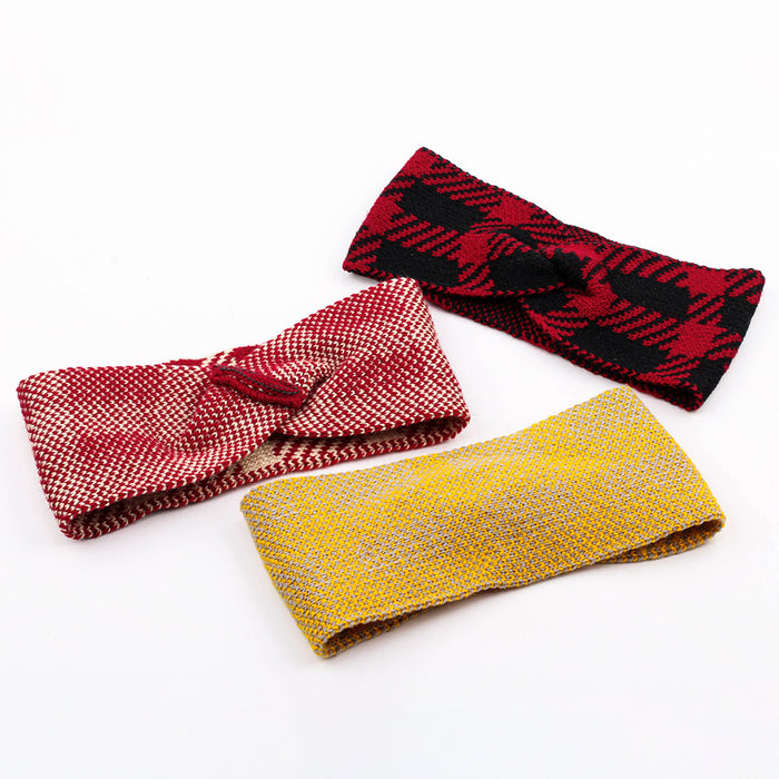 Wholesale Bow Check Acrylic Yarn Headband JDC-HD-XQ002