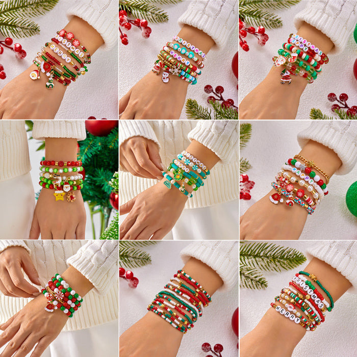 Wholesale Christmas Bracelet Rice Bead Polymer Clay Multi-layer Bracelet Cartoon  Bell Christmas Party