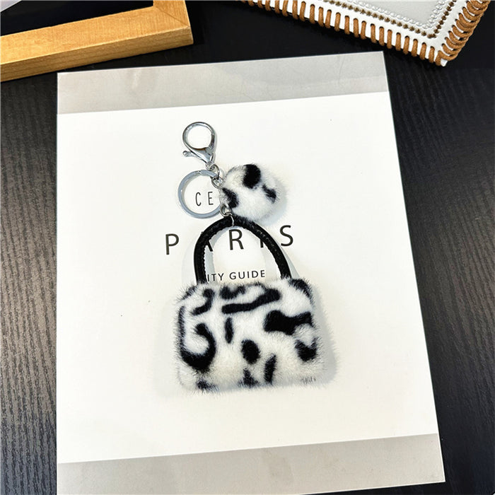 Wholesale Leopard print bag keychain student cute plush cartoon pendant car key chain fur ball pendant accessories