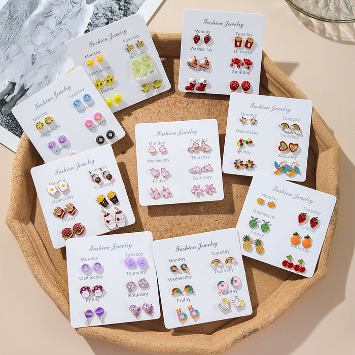Wholesale 6Pcs Fruit Earring Set Strawberry Dopamine Earrings Alloy Drip Oil Fashion Accessory For Party Gift