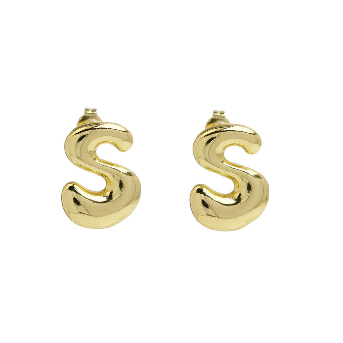 Wholesale 2PCS 18K Gold Brass 26 English Letters Earrings JDC-ES-BaiYi008