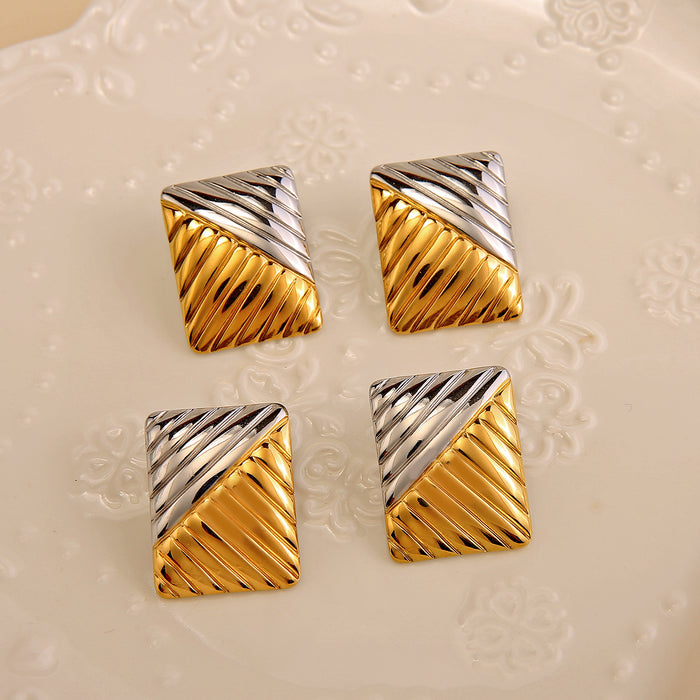 Wholesale Individually exaggerated temperament, stainless steel gold and silver dual color earrings, square diagonal earrings wholesale