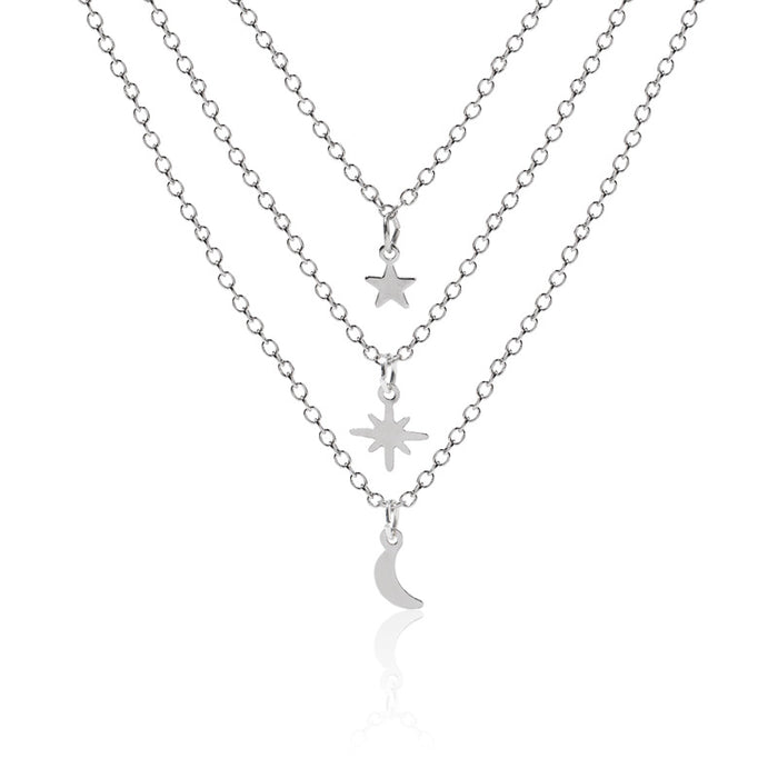 Wholesale Exaggerated alloy star pendant, street moon, multi-layer layered necklace