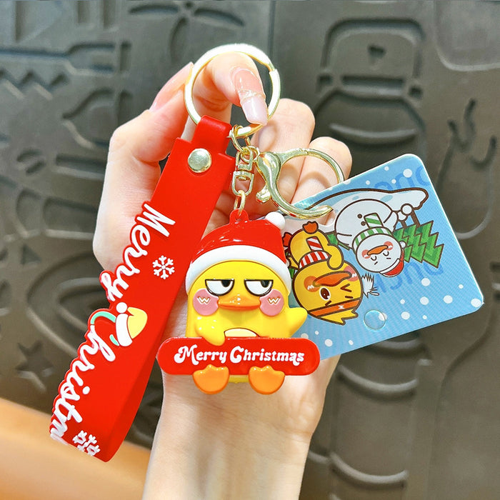 Wholesale Christmas Little Yellow Duck Keychain PVC Bag Charm Car Key Accessory Boutique Gift