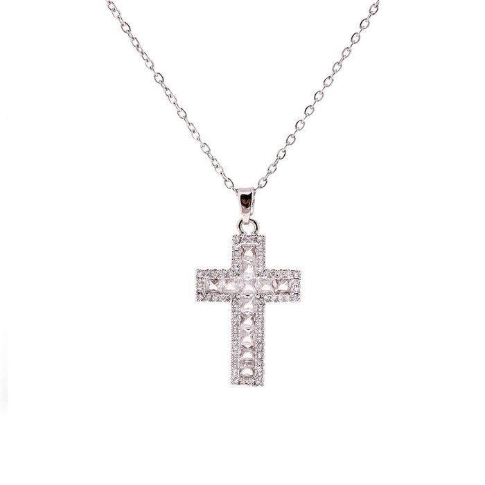 Wholesale Retro punk cross necklace, personalized zircon, niche titanium steel cross pendant, full zirconia collarbone necklace